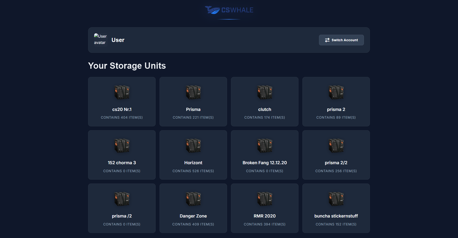 CSWhale Scanner showing multiple storage units